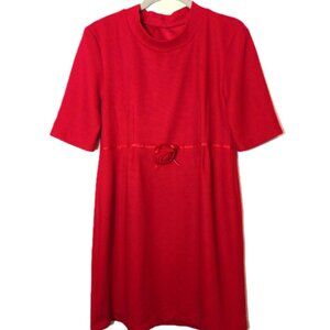 Vintage Red Knit Dress SMALL High Neck, Short Sleeve Mod Minimalist